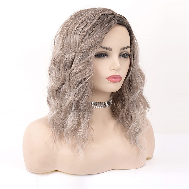 Natalie Portman Wig Ombre Short Curly Wig Synthetic Hair Ash Blonde Wig Ombre Brown Wigs for Women Best Glueless Blonde Wigs with Side Part Mixed Blonde Wig Wigs Christmas Party Wigs4