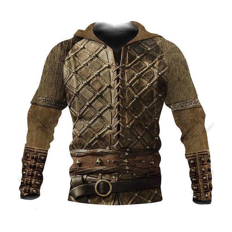 Men's Graphic Prints Viking Hoodie Hoodies Sweatshirt Vintage Streetwear Long Sleeve Hooded Daily Sports Brown Khaki Fall Spring &  Fall Designer