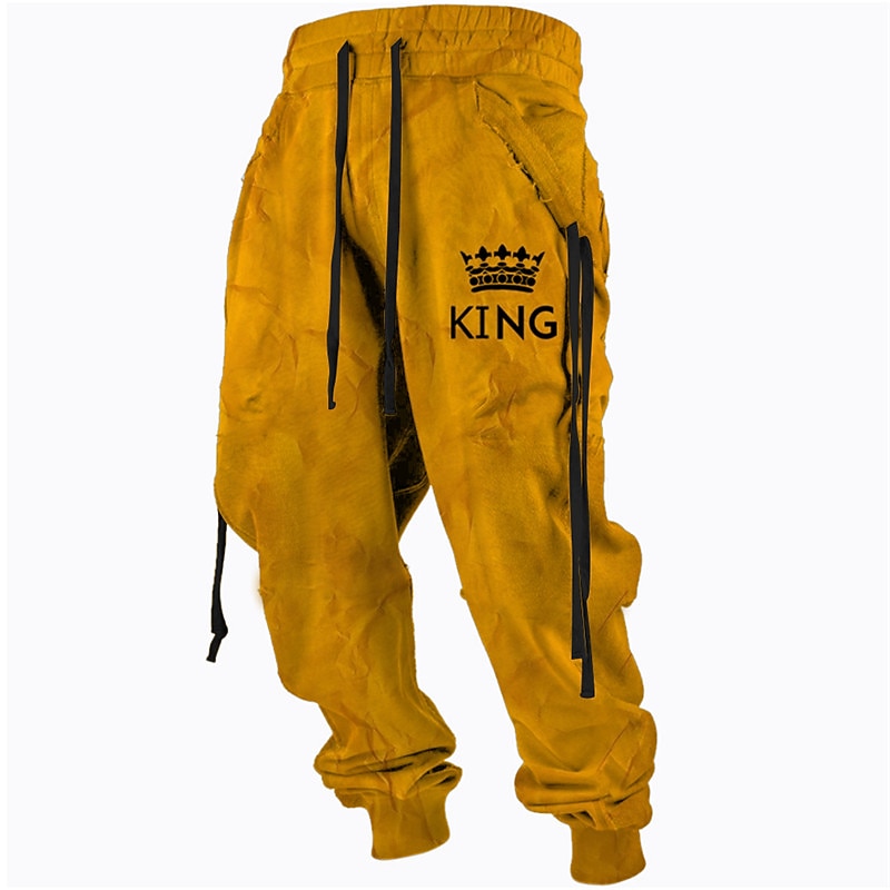 Men's Sweatpants Joggers Trousers Drawstring Side Pockets Elastic Waist Letter Graphic Prints Comfort Breathable Sports Outdoor Casual Daily Terry Streetwear Designer Yellow Orange Micro-elastic2
