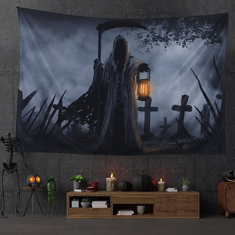 Halloween Decorations Haunted Scary Wall Tapestry Art Decor Blanket Curtain Hanging Home Bedroom Living Room Dorm Decoration Dark and Gloomy Psychedelic