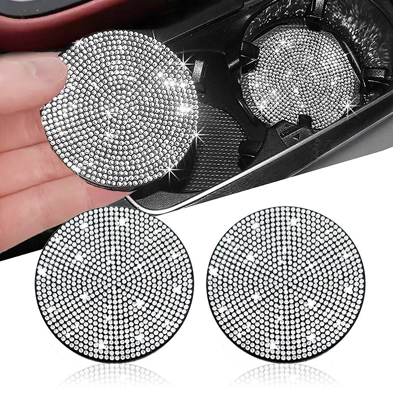 2pcs Bling Car Cup Holder Coaster 2.75 inch Anti-Slip Shockproof Universal Fashion Vehicle Car Coasters Insert Bling Rhinestone Auto Automotive Interior Accessories for Women