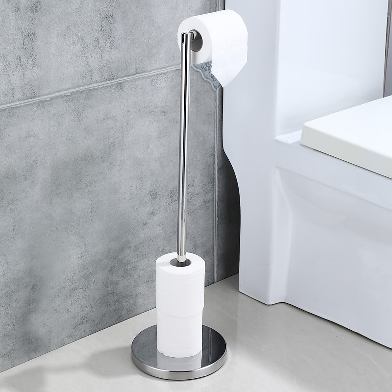 Free Standing Toilet Paper Holder Stand Mirror Polish Finished 304 Stainless Steel Rustproof Tissue Roll Holder Floor Stand Storage for Bathroom (Chrome)