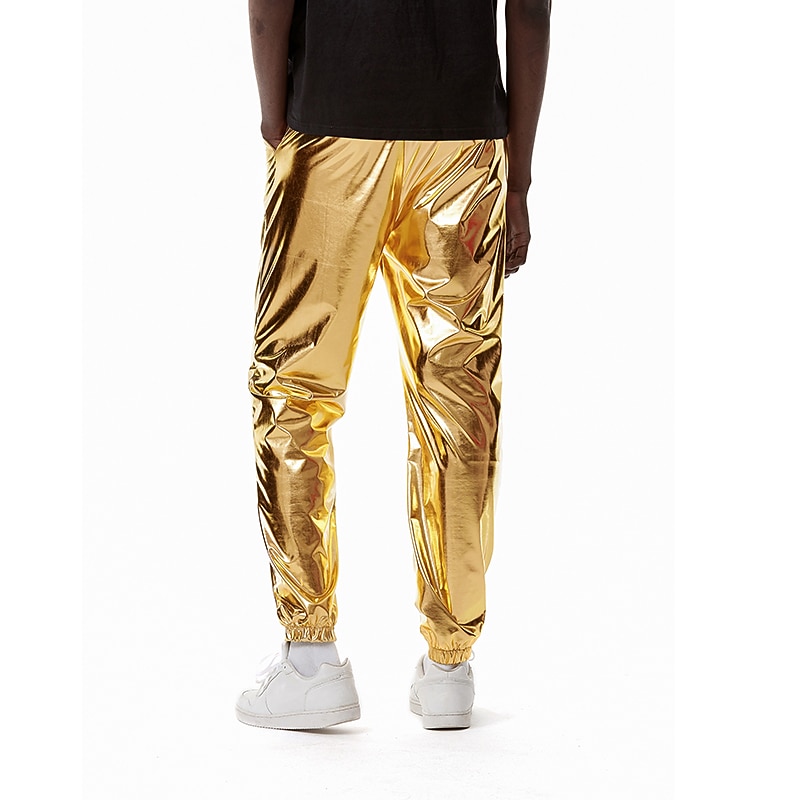 Men's Joggers Trousers Casual Pants Sequin Pants Drawstring Elastic Waist Shiny Metallic Solid Color Full Length Club Nightclub Disco Lights Casual Trousers Loose Fit Silver Black Micro-elastic3