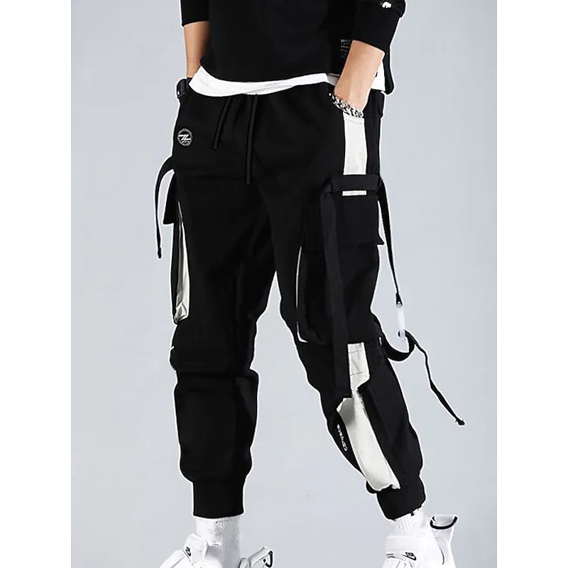 Men's Cargo Pants Cargo Trousers Joggers Trousers Techwear Drawstring Elastic Waist Multi Pocket Color Block Letter Embroidery Casual Daily Streetwear Hip Hop Black3