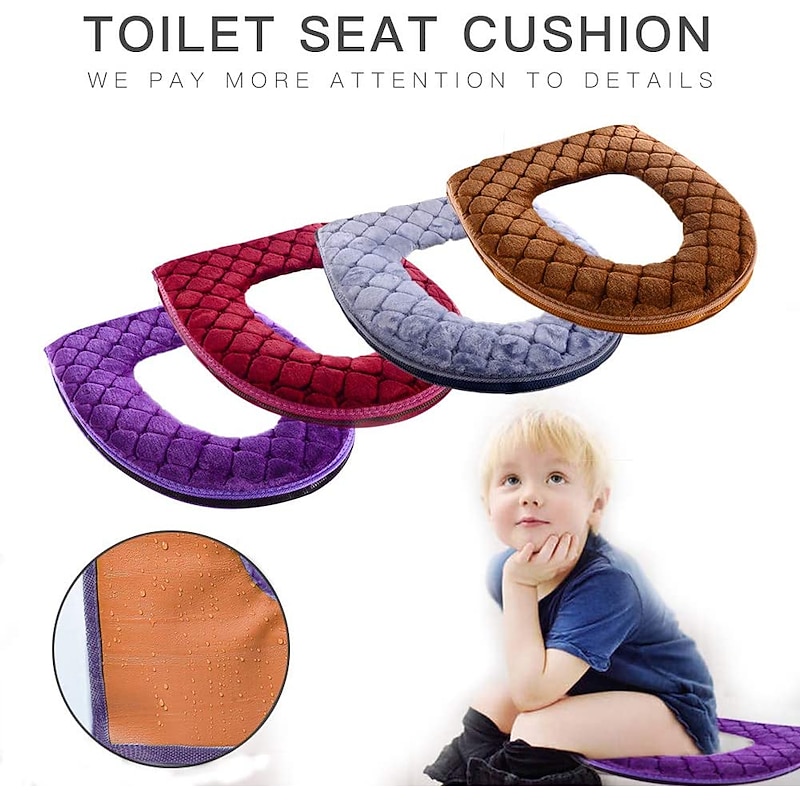 Toilet Seat Cover Cushion Universal Plush Toilet Seat Cover Warm Toilet Seat Cover Cute Knitting Handle Toilet Seat Cover3