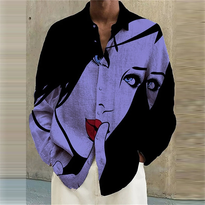 Men's Abstract Shirt Button Up Shirt Long Sleeve Fashion Designer Casual Outdoor Holiday Fall & Winter Turndown Print Button-Down Black Yellow Pink Blue4