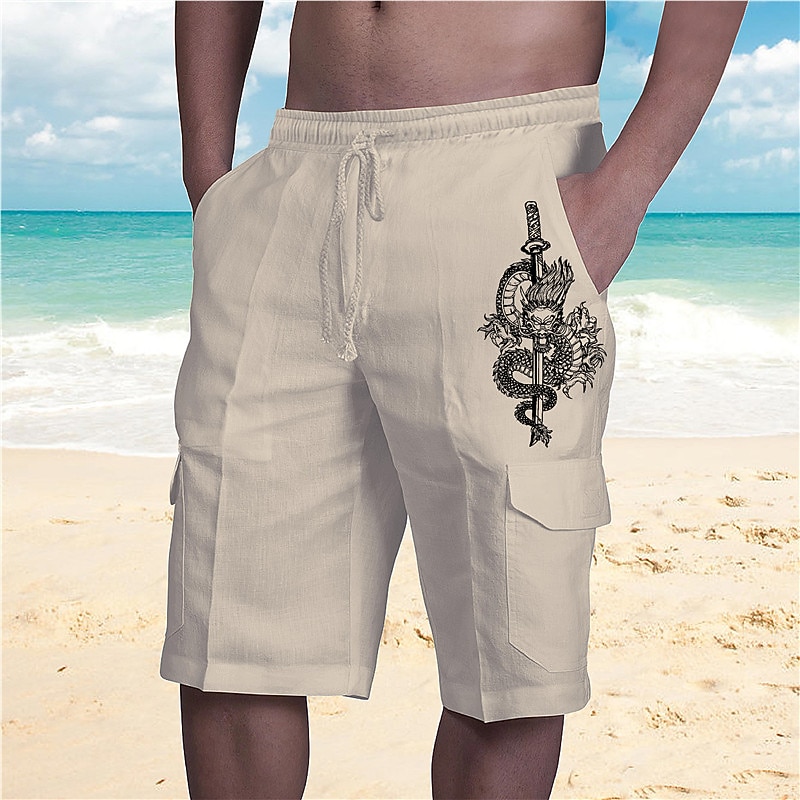 Men's Graphic Dragon Shorts Beach Shorts Mid Waist Streetwear Designer Big and Tall Casual Daily Holiday Drawstring Elastic Waist Print Designer Clothing Apparel3
