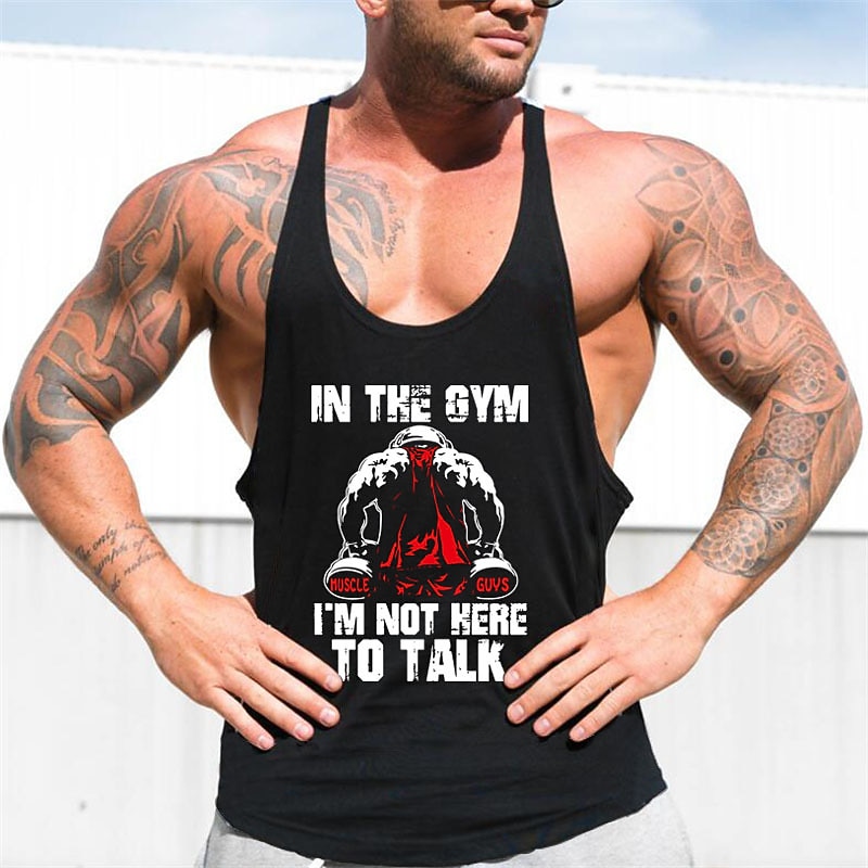 Men's Tank Top - Gym Workout 'In The Gym I'm Not Here To Talk' Graphic Racerback4