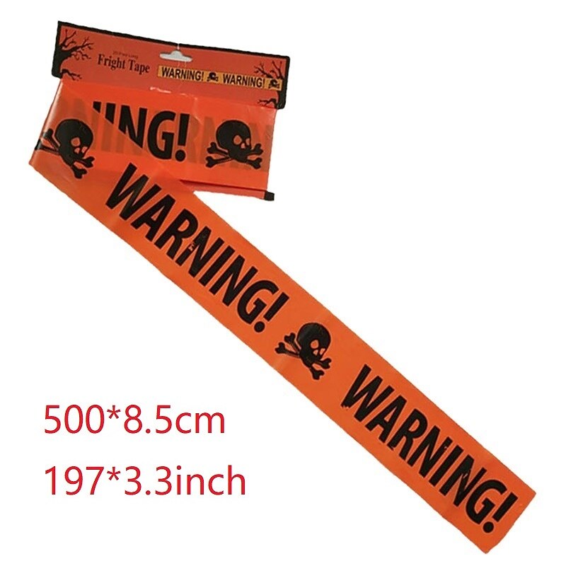 2 Pieces 500x8.5cm(197*3.3inch) Halloween Warning Tape Signs Props Isolation Belt Party Danger Warning line Halloween Decoration2