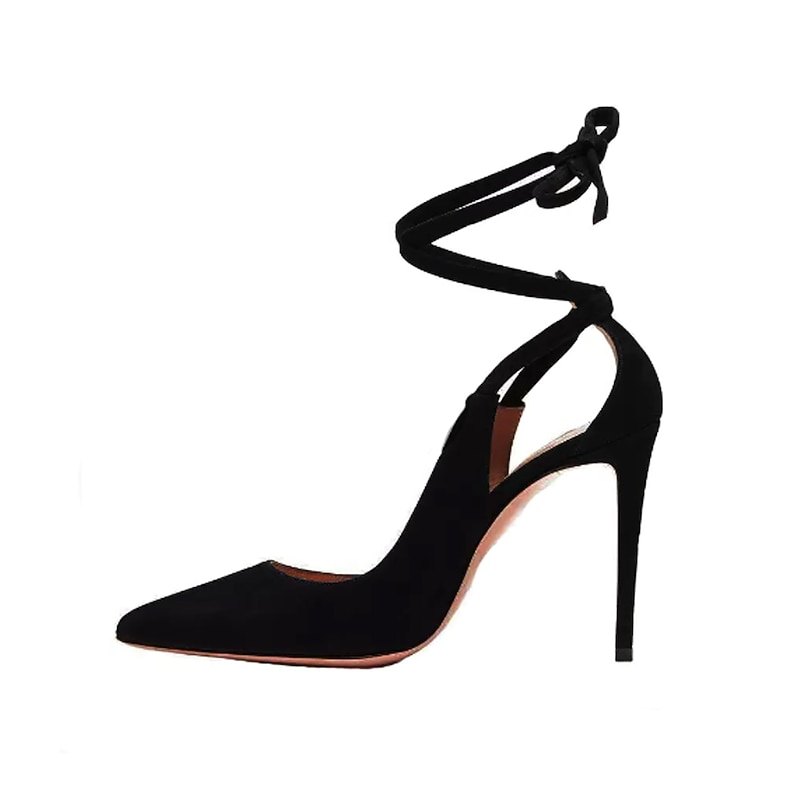 Women's Black Velvet Stiletto Heels with Ankle Tie Strap - Sexy High Heels for Parties and Formal Events3