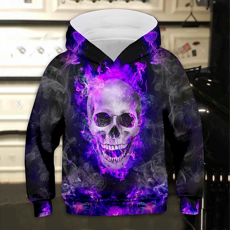Boys 3D Skull Hoodie Long Sleeve 3D Print Fall Winter Active Cool Basic Kids 2-12 Years 4-12 Years School Outdoor Daily2