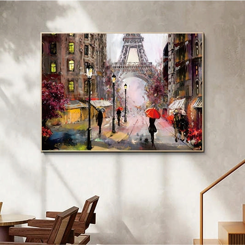 Handmade Hand Painted Oil Painting Wall Art Abstract Rain City Street Landscape Painting Home Decoration Decor Rolled Canvas No Frame Unstretched