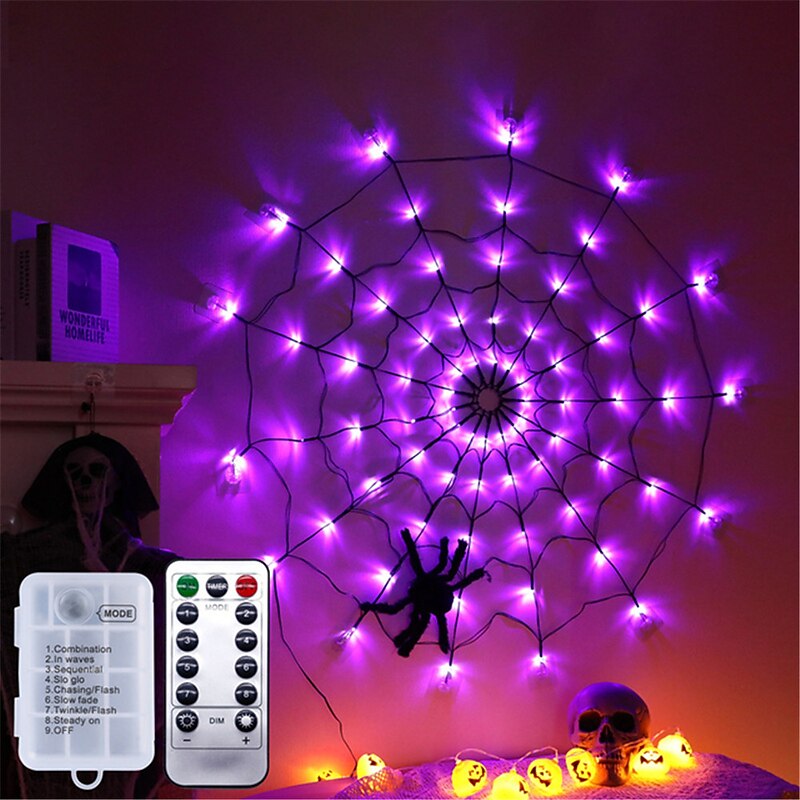 Halloween Spider Web Lights  Diameter 80 LED with Black Spider Waterproof  Net Lights Remote Control 8 Modes Cobweb Halloween Decorations for House Garden Indoor Outdoor Scary Theme4