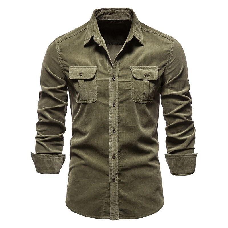 Men's Shirt Summer Shirt Corduroy Shirt Button Up Shirt Blue Brown Green Gray Long Sleeve Plain Turndown Casual Daily Button-Down Clothing Apparel Cotton Fashion Streetwear Classic