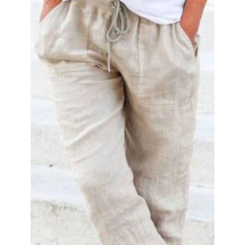 Women's Joggers Normal Faux Linen Plain Yellow Army Green Fashion Mid Waist Full Length Casual Weekend Autumn / Fall3