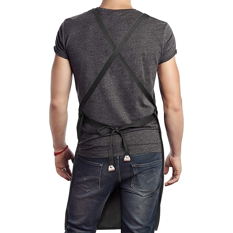 Chef Apron Black for Men Women with Pocket, Cotton Canvas Work Apron Cross Back Heavy Duty Adjustable2