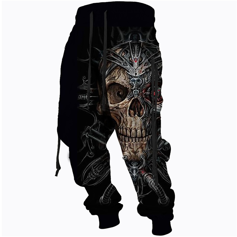 Men's Sweatpants Joggers Trousers Drawstring Side Pockets Elastic Waist Skull Graphic Prints Comfort Breathable Sports Outdoor Casual Daily Cotton Blend Terry Streetwear Designer Black Red