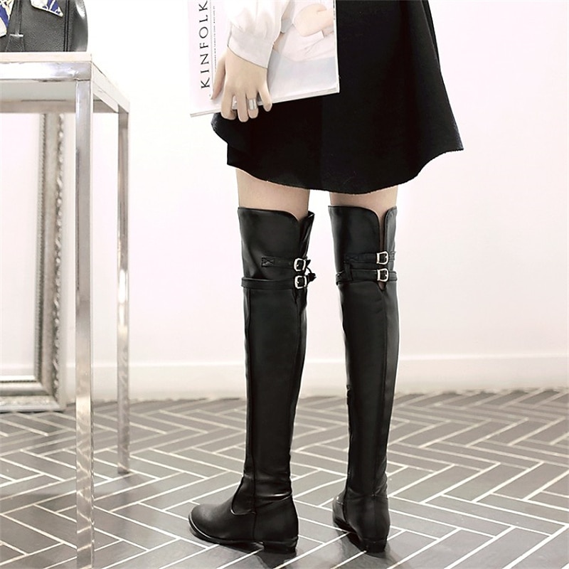 Women's Over-the-Knee Flat Riding Boots – Sleek Faux Leather Thigh High Zip-Up Boots for Fall Winter Daily Wear and Casual Outings4