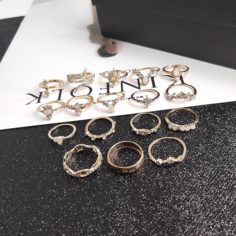 17pcs Ring For Women's Work Gift Daily Alloy Geometrical Graduation Joy3