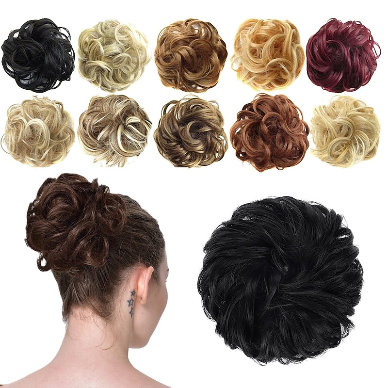 Messy Bun Hair Piece Hair Bun Scrunchies Synthetic Wavy Curly Chignon Ponytail Hair Extensions Thick Updo Hairpieces for Women Girls Kids 1PCS