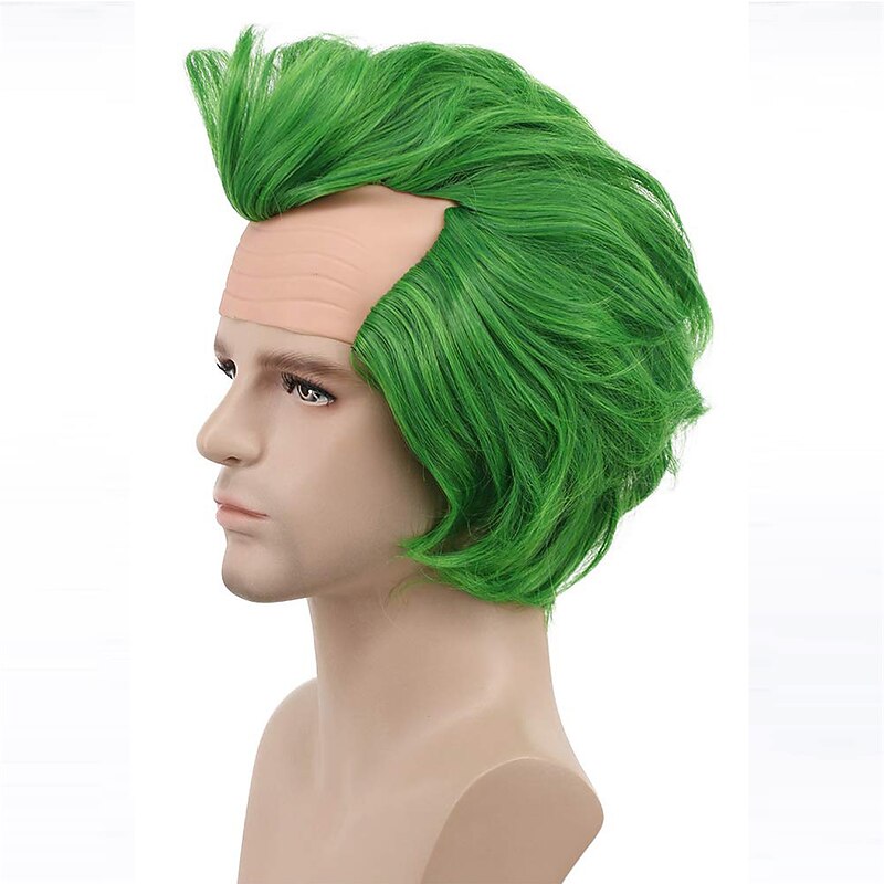 Men Women Short Straight Green Joker Wig Bald Head Carnival Cosplay Costume Anime Wig St.Patrick's Day Wigs2