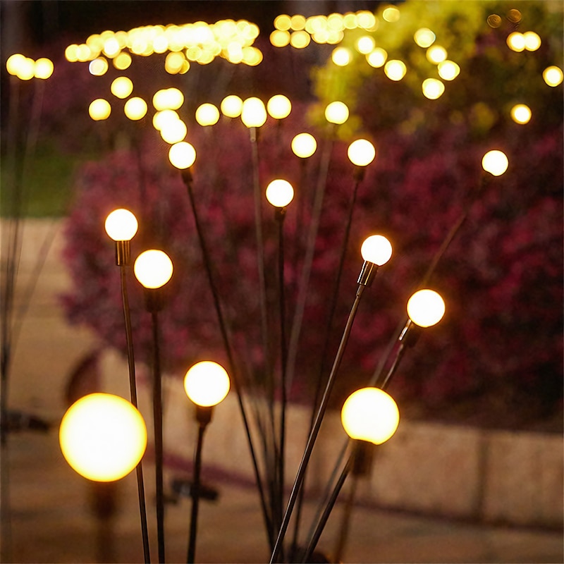 2pcs Solar Garden Lights Starburst Swaying Update Lights 10leds Solar LED Light Outdoor Garden Lights Firework Firefly Swaying Light Landscape Lighting for Yard Pathway Lawn Garden Decoration