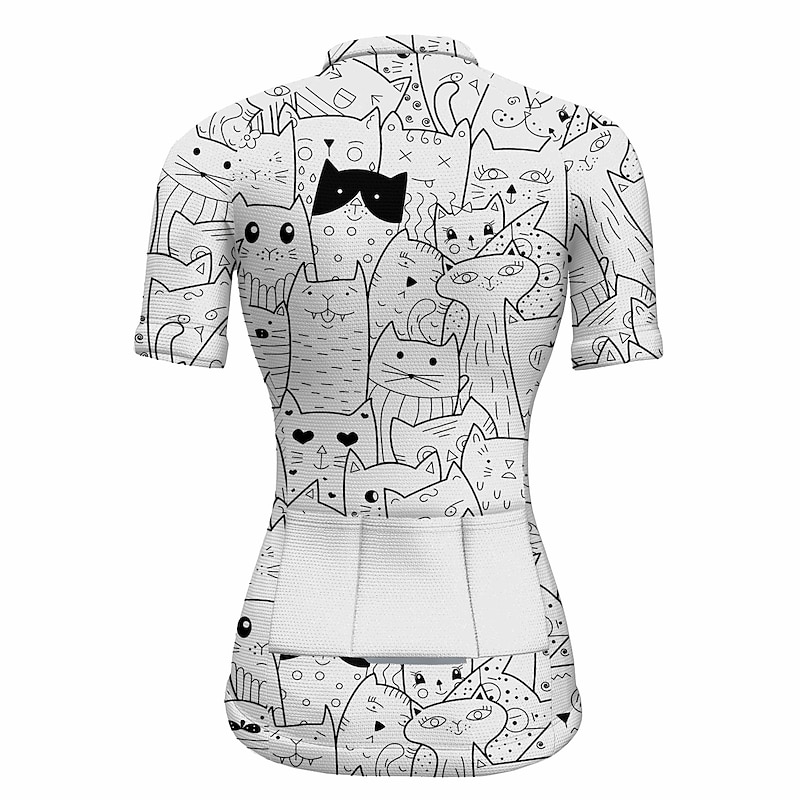 Women's Cycling Jersey Cat Funny Short Sleeve Bike Jersey Top with 3 Rear Pockets Mountain Bike MTB Road Bike Cycling Quick Dry Reflective Strips Back Pocket Moisture Wicking Sports White Clothing2