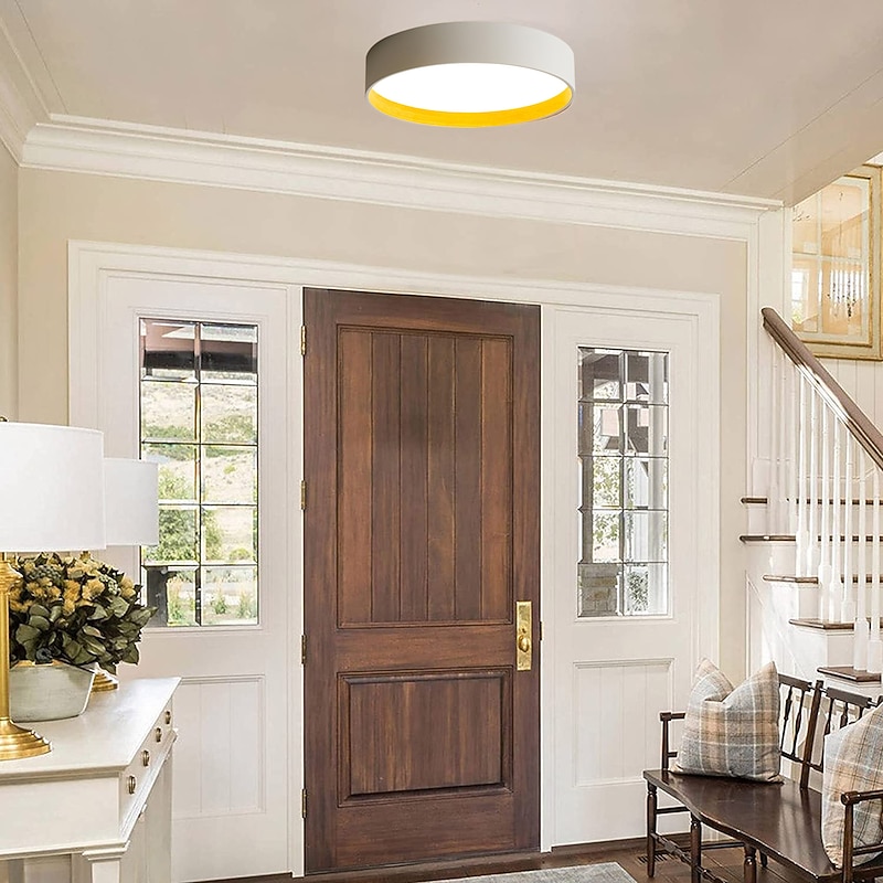 Embedded Ceiling Lamp 15.6/19.5in LED Ceiling Lamp Matte Black Internal Gold Wood Grain Indoor Lighting Lamp Ceiling Suitable for Bedroom and Corridor AC220V2