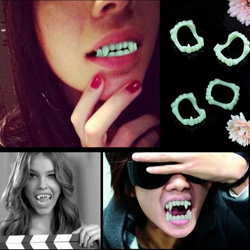 Halloween Vampire Dentures, Glow in The Dark Horror Zombie Teeth, Fake Tiger Teeth Grim Reaper Braces, Luminous Dress Up Props