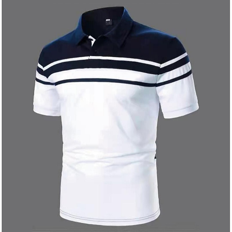 Men's Polo Shirt Golf Shirt Outdoor Business Classic Short Sleeves Fashion Designer Color Block Striped Classic Style Summer Spring Regular Fit Black Navy Blue Blue Brown Green Gray Polo Shirt2