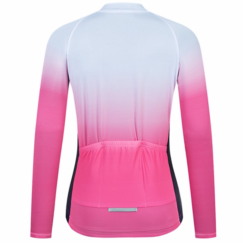 Women's Cycling Jersey Gradient Long Sleeve Bike Jersey Top with 3 Rear Pockets Mountain Bike MTB Road Bike Cycling Quick Dry Reflective Strips Back Pocket Moisture Wicking Sports Yellow Pink Red2