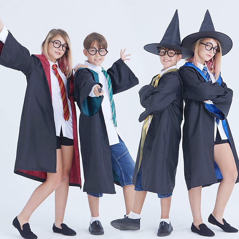 Wizard Witch Robe Hogwarts Wizarding World Costume Gryffindor Slytherin Ravenclaw Cloak Adults Kid's Movie Cosplay Halloween Carnival Costume3