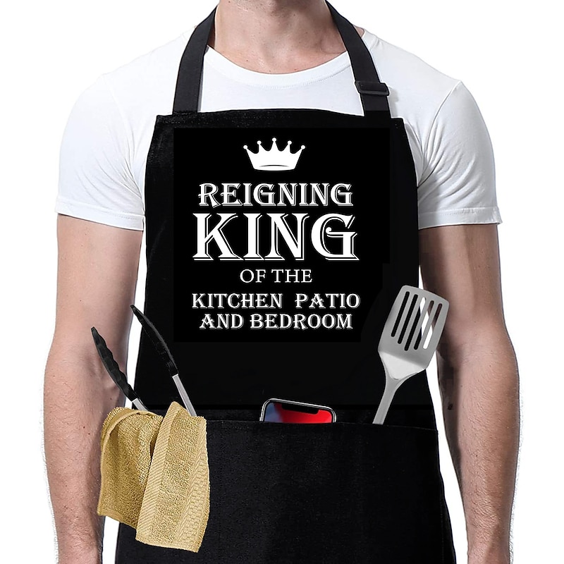 BBQ Black Chef Apron For Women and Men, Kitchen Cooking Apron, Personalised Gardening Apron, Grill Master, Adjustable with Pocket Waterproof Oil Proof2