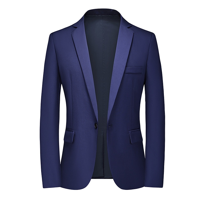 Men's Blazer Suits Business Wedding Party Classic & Timeless Simple Style Spring Fall Polyester Solid Color Formal Style Single Breasted One-button Blazer Black Yellow Navy Blue Sky Blue2