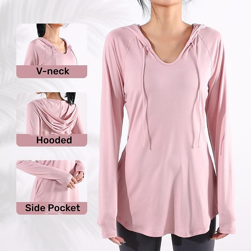 Women's Plus Size Yoga Tops Hooded V-neck Loose Thin Sports Sweater Outerwear Yoga Fitness Gym Clothes Winter Long Sleeve4