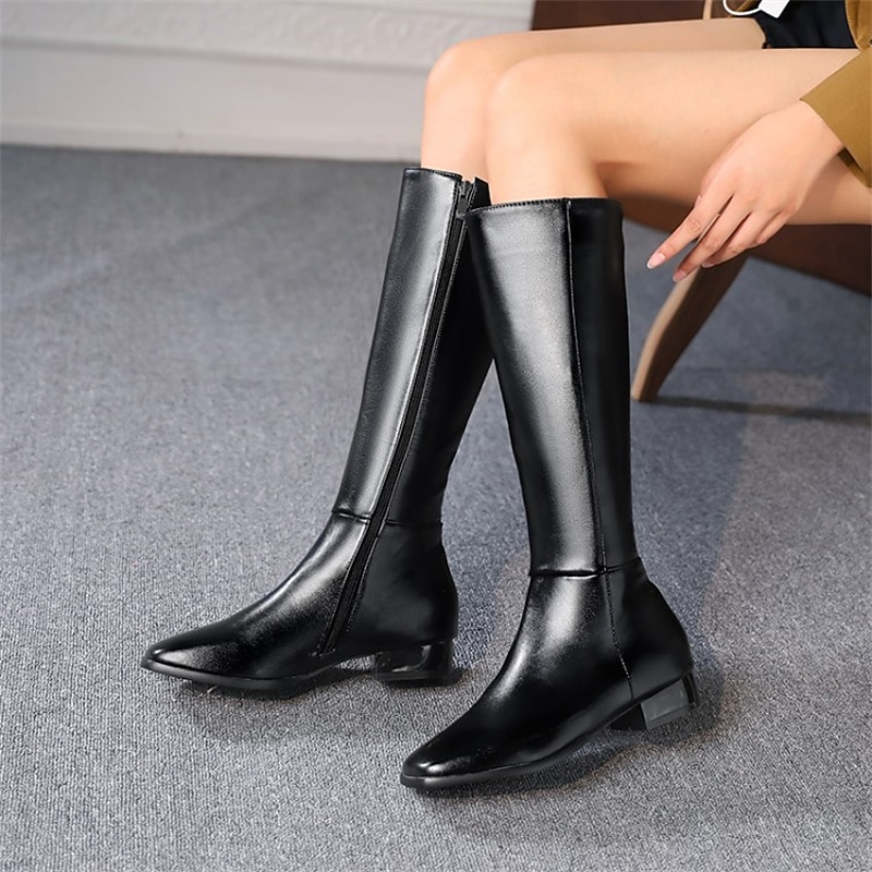 Women's Black Knee-High Faux Leather Riding Boots – Elegant Equestrian Style for Casual and Formal Wear3