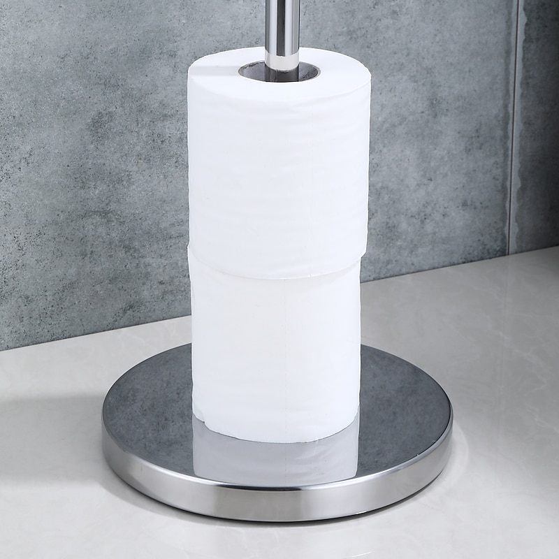 Free Standing Toilet Paper Holder Stand Mirror Polish Finished 304 Stainless Steel Rustproof Tissue Roll Holder Floor Stand Storage for Bathroom (Chrome)2
