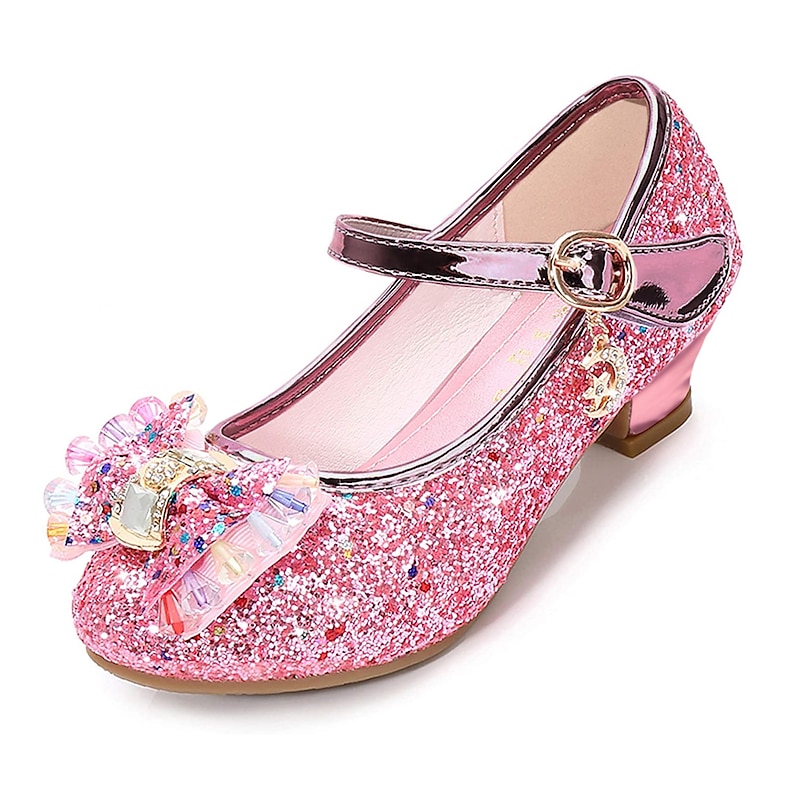 Girls' Glitter Princess Party Shoes – Sparkling Mary Jane Dress Shoes with Bow and Rhinestone Details, Perfect for Weddings and Special Occasions2