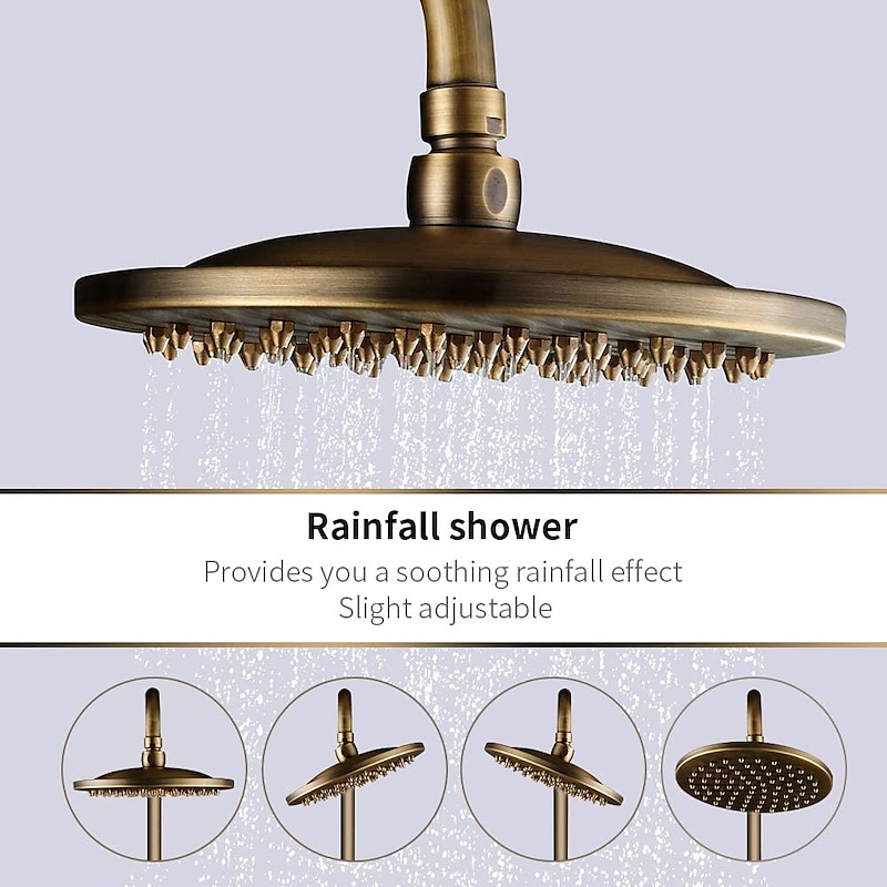 Shower Faucet,Shower System Set,Brass Single Handle Three Holes Rainfall Wall Mounted Shower System Ceramic Valve Bath Shower Mixer Taps with Hot and Cold Water Switch2