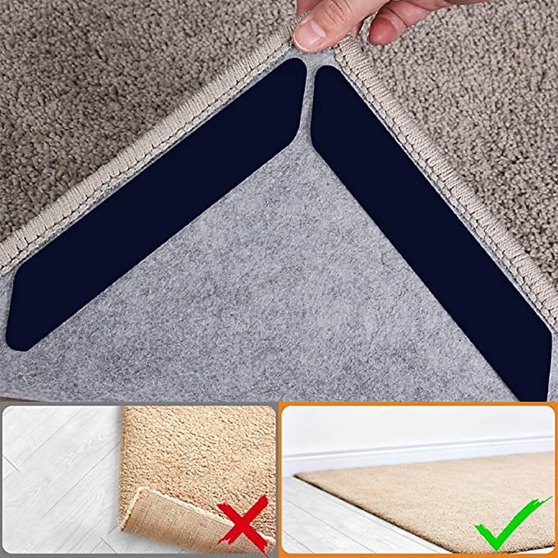 8 PCS Rug Tape, Reusable Washable Carpet Tape, Double Sided Non-Slip Rug Pads for Hardwood Floors, Rug Stoppers for Area Rugs, Black2