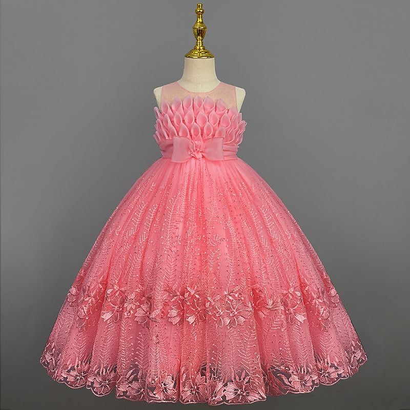 Kids Girls' Flower Girl Dress Dress Solid Colored Sleeveless Performance Wedding Party Princess Sweet Cotton Maxi Pink Princess Dress A Line Dress Flower Girl's Dress Summer Spring 3-12 Years Pink4