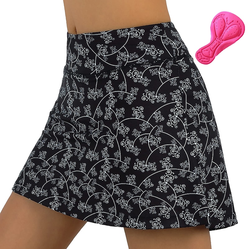 Women's Floral Botanical Cycling Skort Skirt Bike Skirt Bottoms Mountain Bike MTB Road Bike Cycling Sports 3D Pad Cycling Quick Dry Moisture Wicking Black Red Spandex Clothing Apparel Bike Wear2