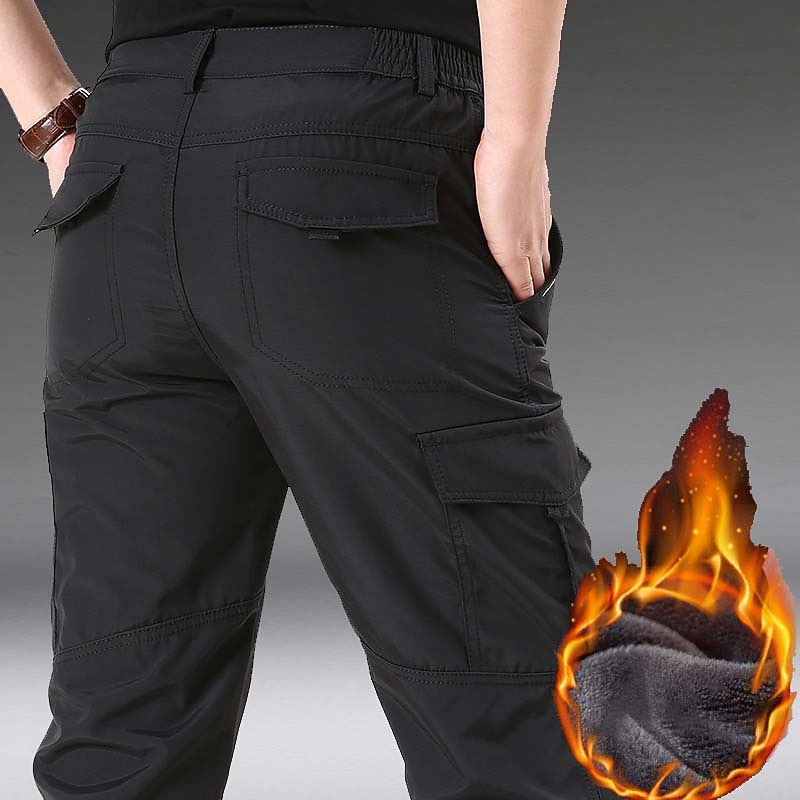 Men's Hiking Pants Trousers Fleece Lined Pants Softshell Pants Military Winter Outdoor Thermal Warm Windproof Multi Pockets Sweat wicking Pants / Trousers Bottoms Elastic Waist Zipper Pocket Black2