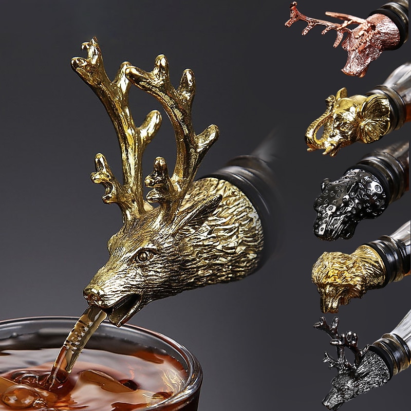Wine Liquor Spirit Pourer Animal Head Stainless Steel Unique Bottle Stoppers Aerators Bar Tools