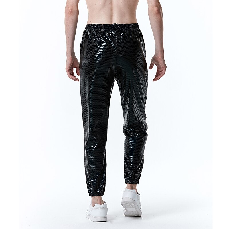 Men's Joggers Trousers Chinos Casual Pants Sequin Pants Drawstring Elastic Waist Shiny Metallic Solid Color Nightclub Disco Lights Casual Hip Hop Silver Black3
