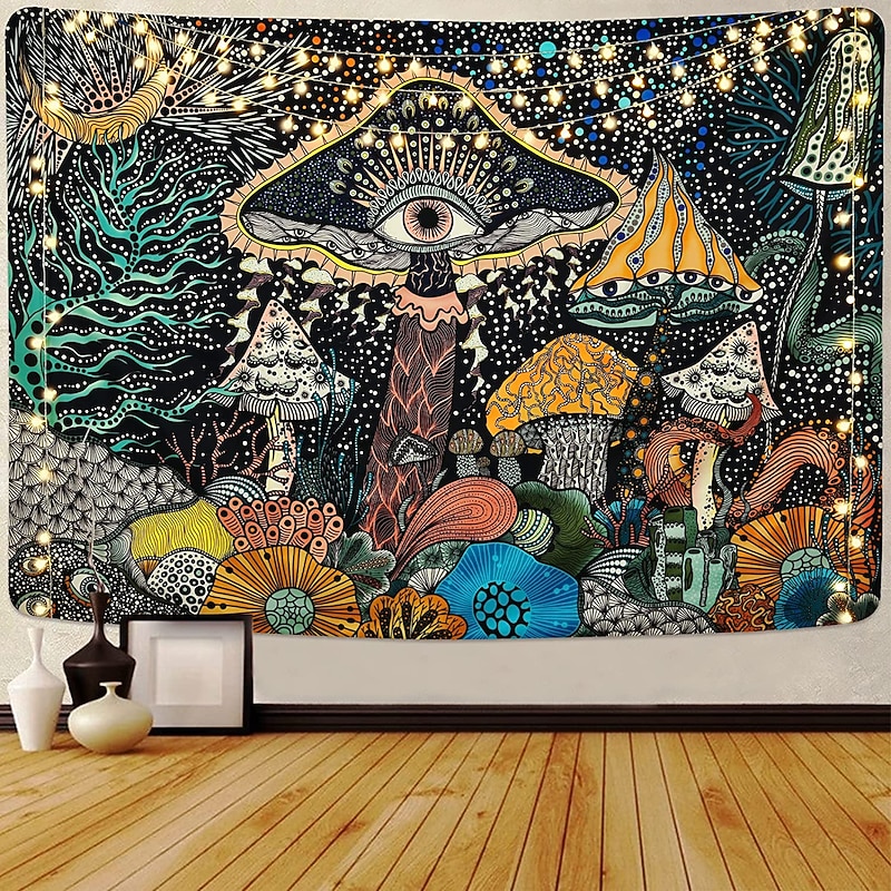 Mushroom Tapestry Burning Sun Tapestries Hippie Eyes Tapestry Mandala Vines Tapestry Moon Phase Tapestry Wall Hanging For Room