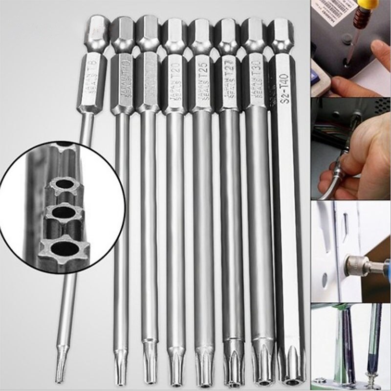 50-75-100mm Hollow Plum Blossom Lengthened S2 Batch Head Hexagon Shank Screwdriver Bit Screwdriver Set2