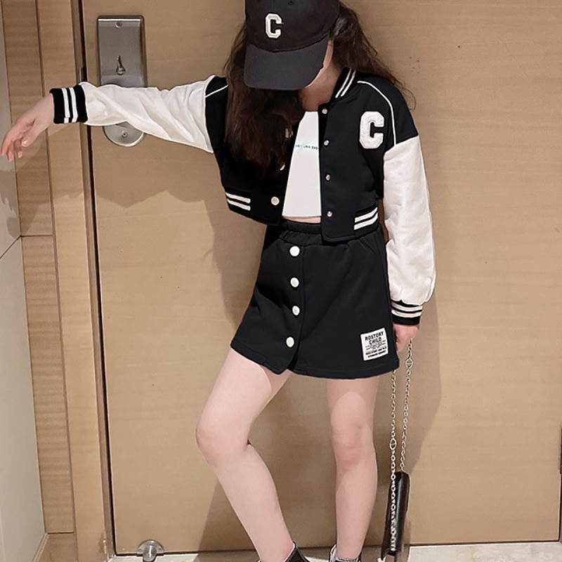 Girls' 3D Letter Skirt Set Clothing Set Long Sleeve Fall Winter Casual Preppy Style Cotton Kids 5-13 Years School Outdoor Regular Fit2