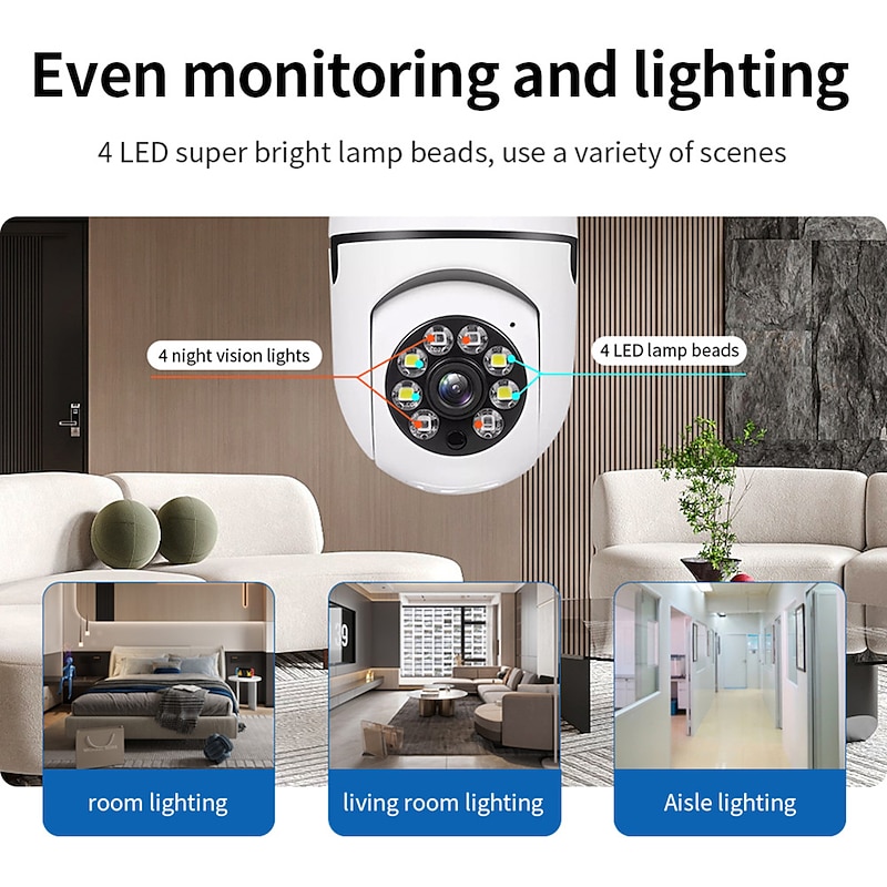 LED Bulb Light HD 1080P IP Camera Wireless Panoramic Home Security WiFi Smart Bulb Night Vision Camera3