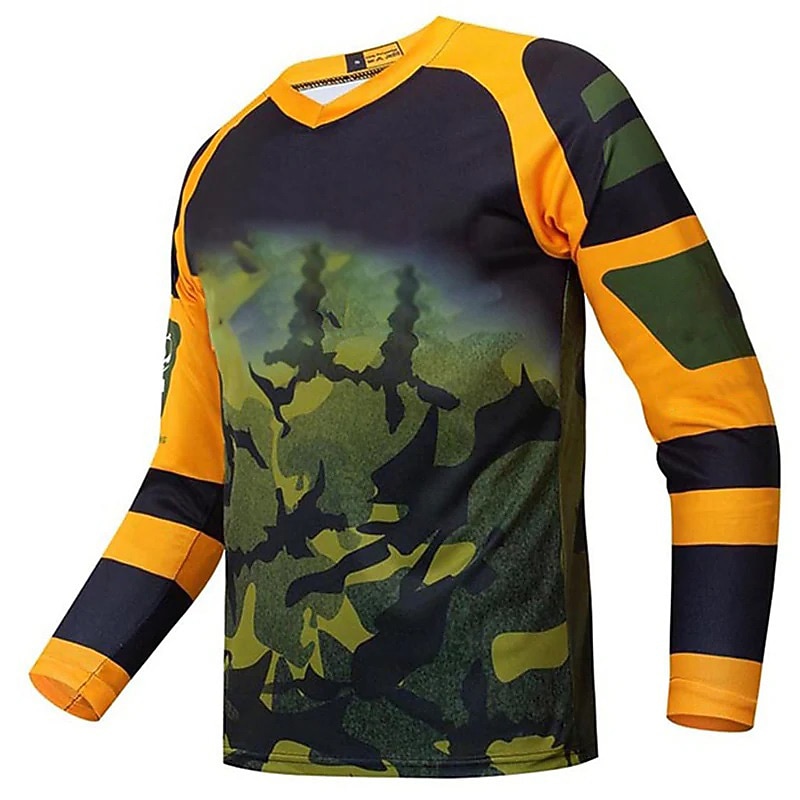 Men's Cycling Jersey Downhill Jersey Dirt Bike Jersey Patchwork Patterned Camo / Camouflage Long Sleeve Bike Jersey Top with 3 Rear Pockets Mountain Bike MTB Road Bike Cycling UV Resistant Quick Dry